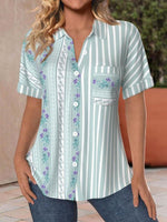 LilyWish Floral Print Striped Blouse