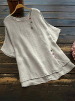 LilyWish Regular Solid Buttoned Crew Neck Short Sleeve T-Shirt