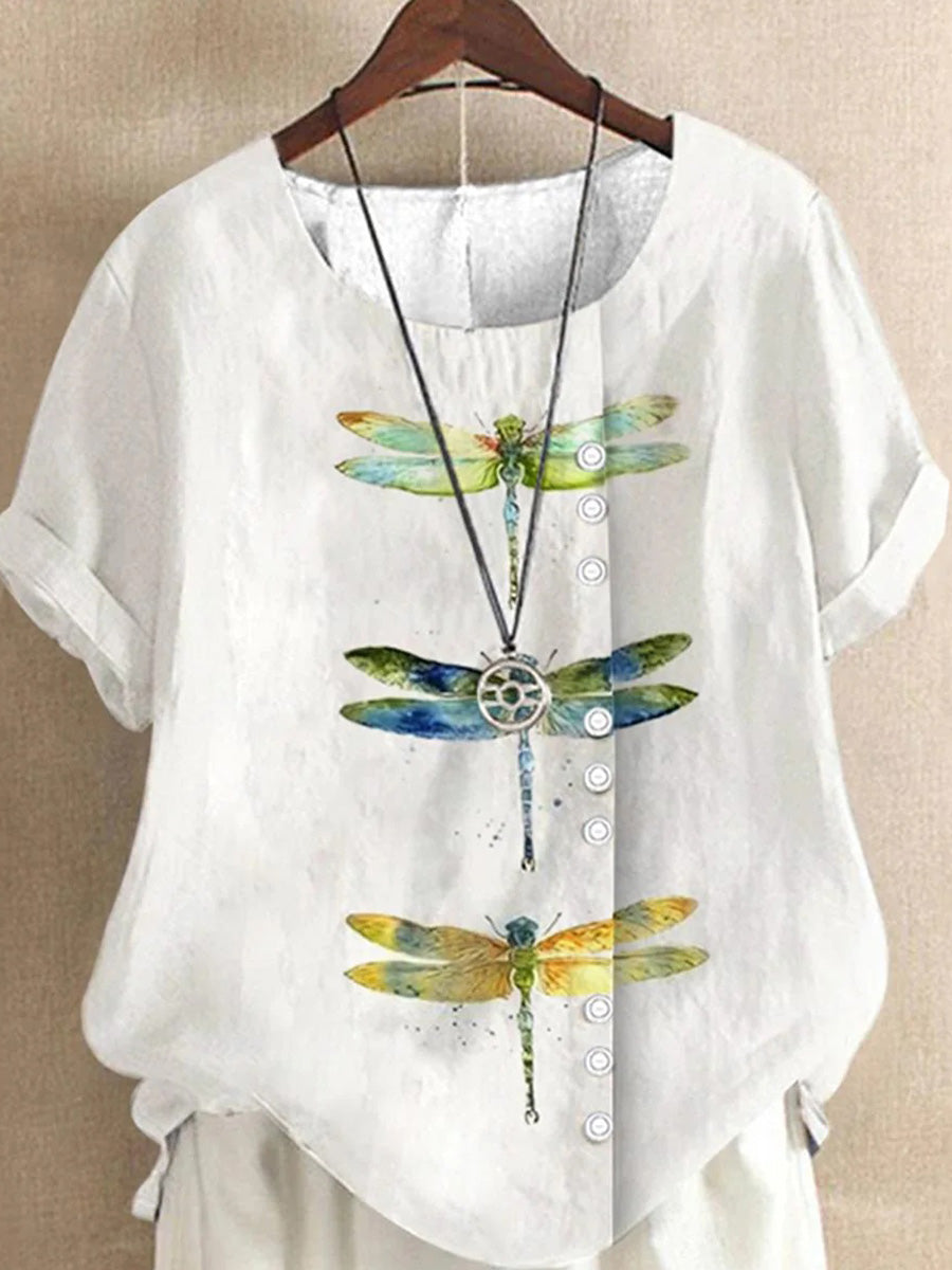 LilyWish Chic Round Neck Short Sleeve White Top