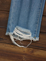 Stylish Distressed Ripped Jeans with Frayed Hem