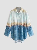 Abstract Print Lapel Long Sleeve Blouse