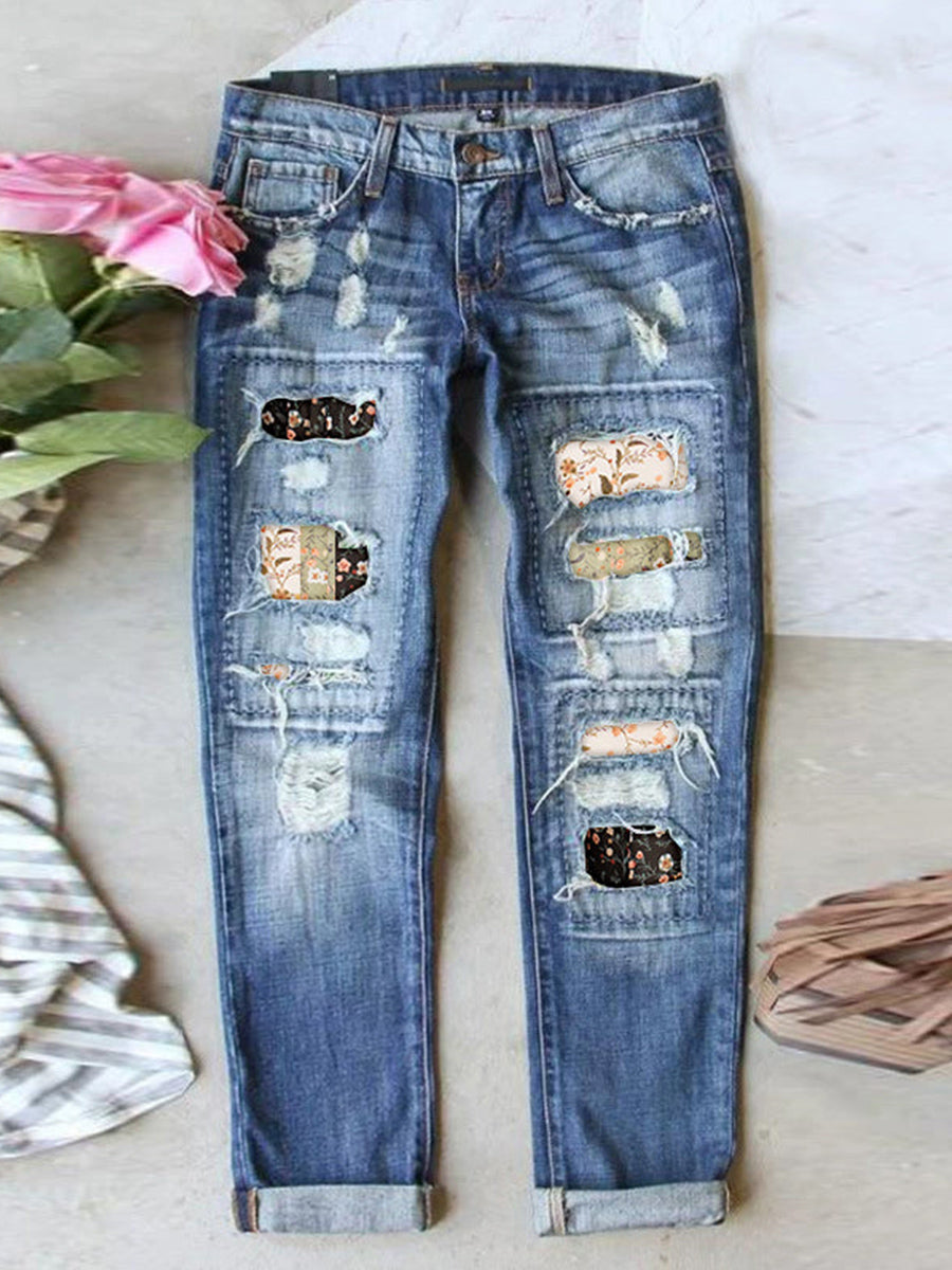 LilyWish Stretch Ripped Frayed Raw Hem Distressed Jeans