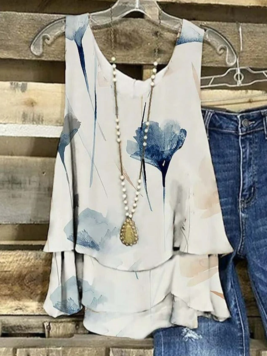 LilyWish Floral Crew Neck Casual Tank Top