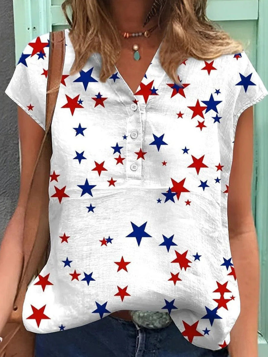 LilyWish Cute V-Neck Short Sleeve Top
