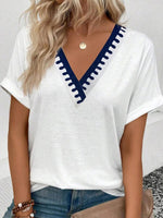 LilyWish Special V-Neck Short Sleeve White Top