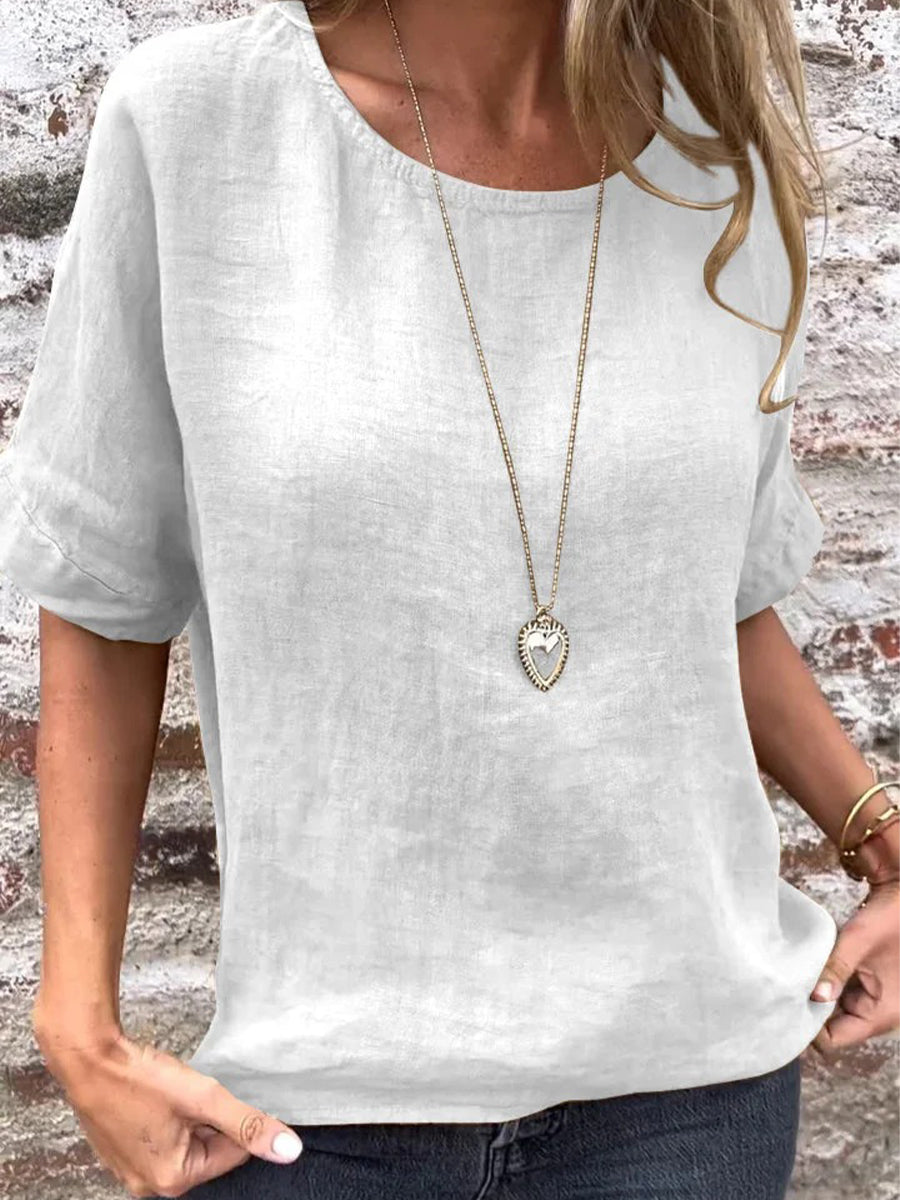 LilyWish Solid Round Neck Half-Sleeved Blouse