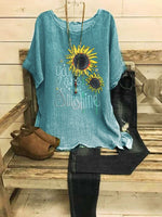 LilyWish Floral Short Sleeve Shift Crew Neck Blouse