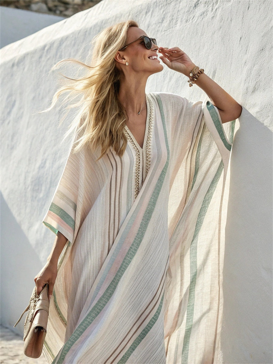 Women's V-neck Long Sleeve Kaftan Maxi Dress
