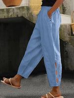 Blue Leisure Hollow Pocket Pants