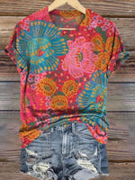LilyWish Chic Round Neck Floral Print Short Sleeve Top