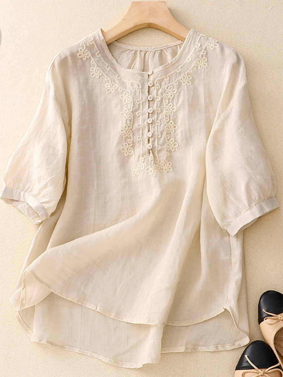 LilyWish Shirt Collar Casual Cotton And Linen Blouse