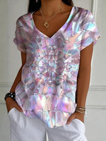 LilyWish Vintage Geometric Print V-neck Short Sleeve T-Shirt