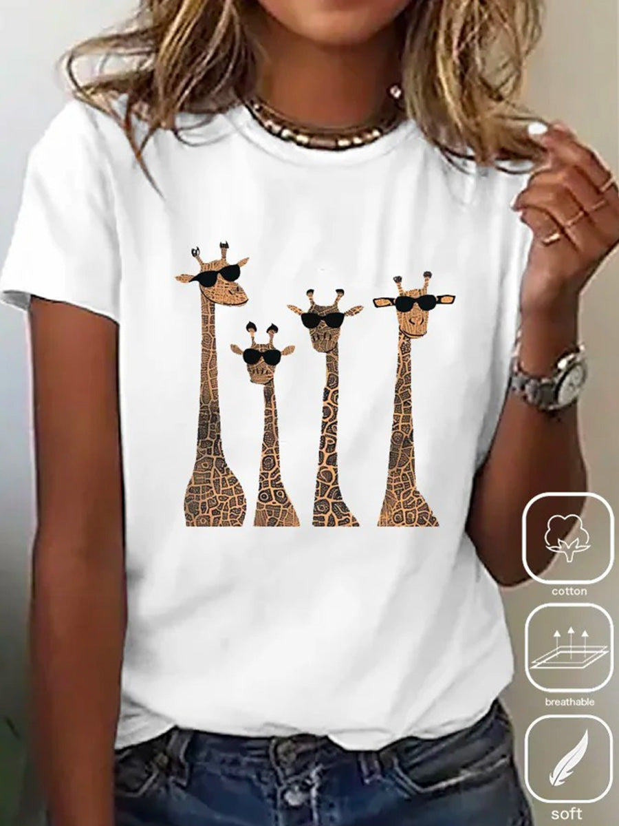 LilyWish Giraff Crew Neck Loose Casual T-Shirt