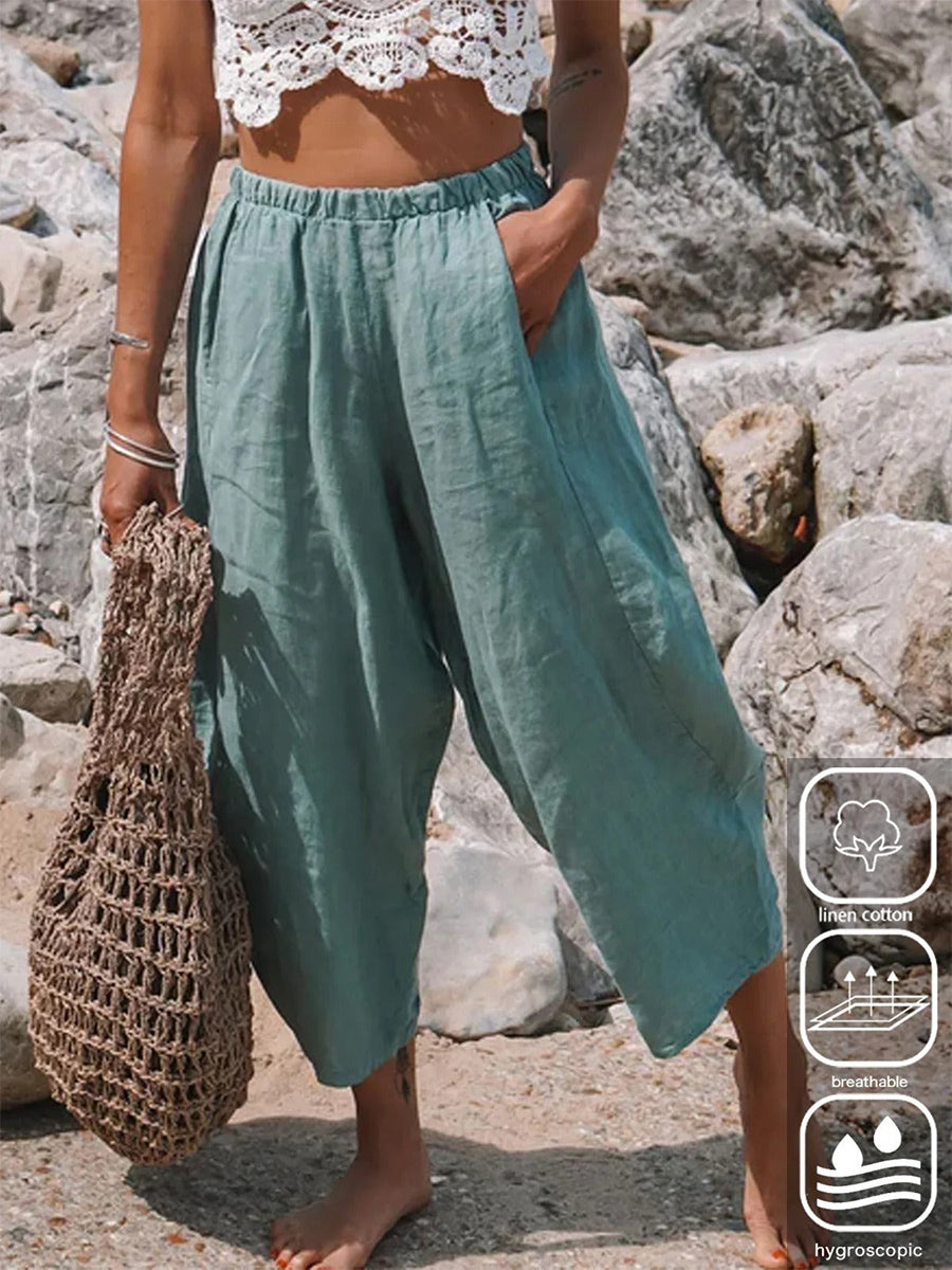 Pocket Stitching Plain Loose Casual Pants