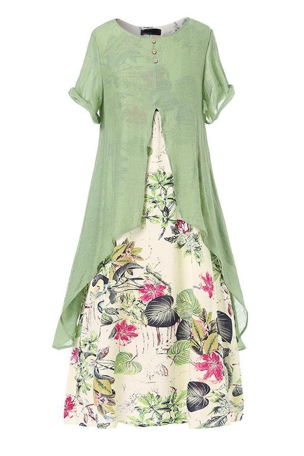 Casual Short Sleeve Round Neck Floral Printed Maxi Dress
