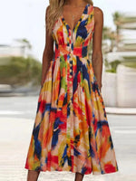 Orange Sleeveless V-Neck Summer Dress