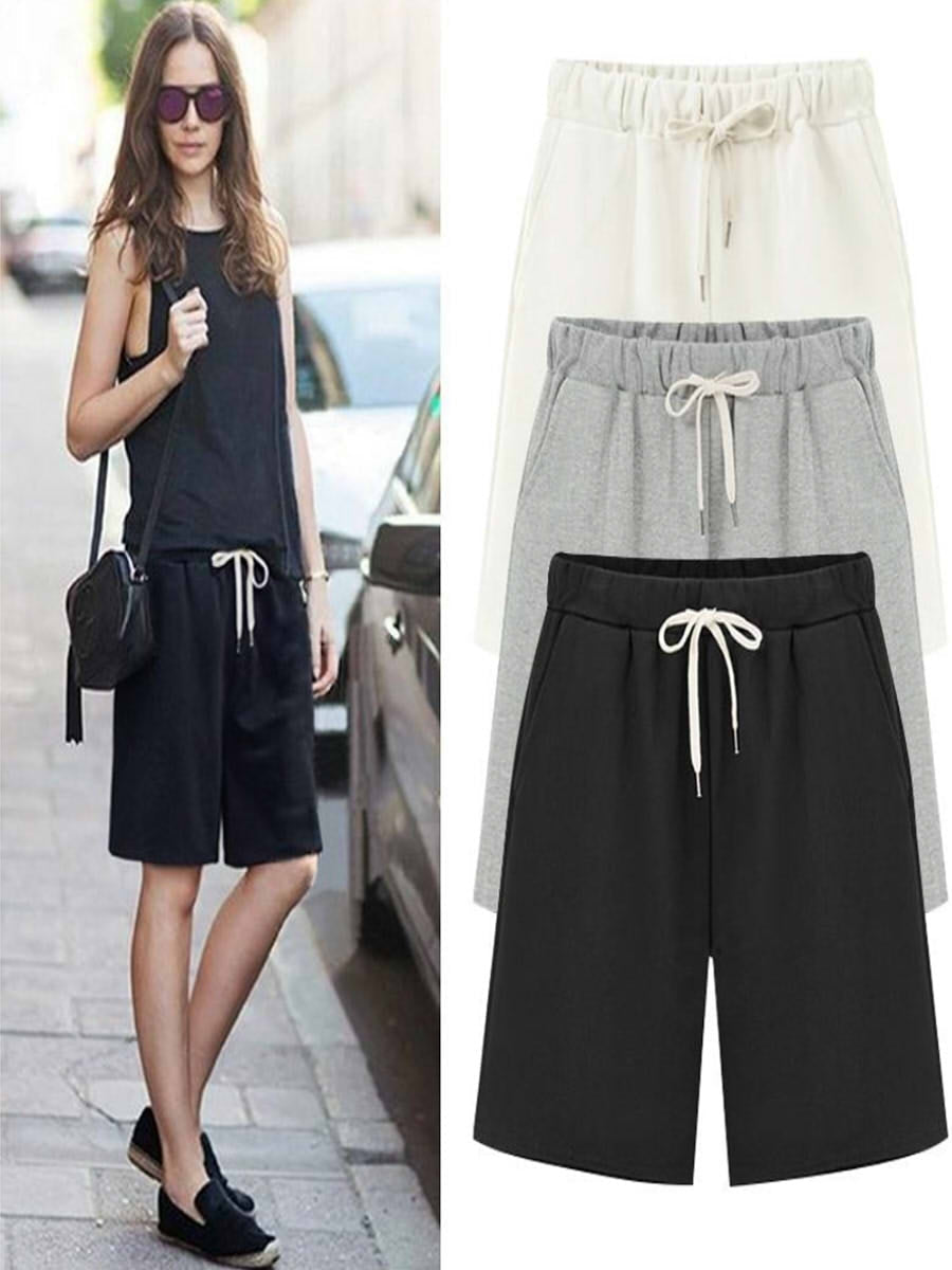 Women Drawstring Casual Elastic Waist Soft Knit Shorts