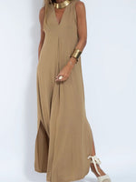LilyWish Women Plain V-neck Sleeveless Summer Dress