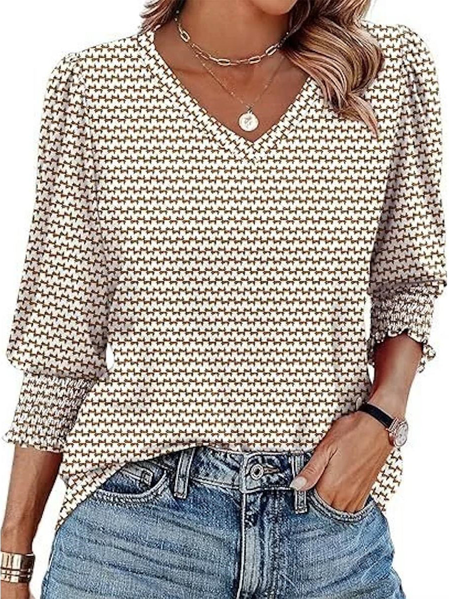 LilyWish Popular V-Neck 3/4 Sleeve Top