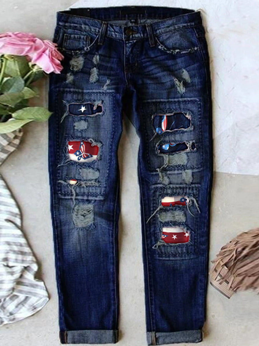 LilyWish Stretch Ripped Frayed Raw Hem Distressed Jeans