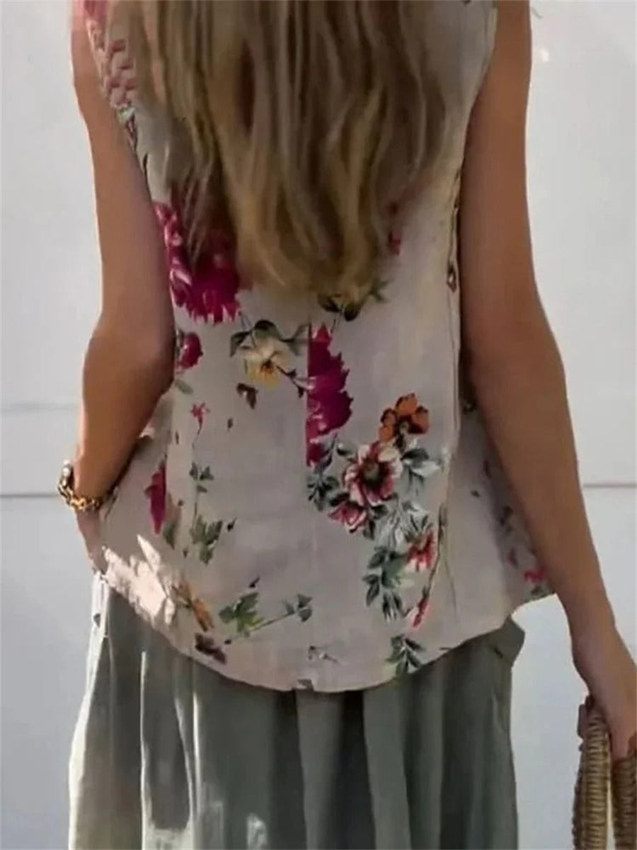 LilyWish Floral Print Round Neck Sleeveless Comfy Tank Top