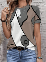 LilyWish Women Abstract Print Round Neck Short Sleeve T-shirt