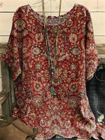 LilyWish Paisley Loose Crew Neck Casual Shirt