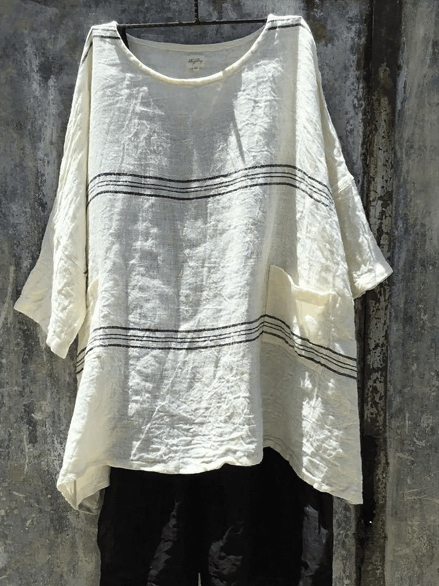 LilyWish Striped Printed Round Neck 3/4 Sleeve top