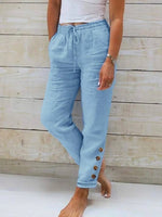 LilyWish Women's Button-Hem Cotton Drawstring Pants