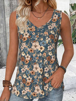 LilyWish Vintage Floral Print V-neck Sleeveless Tank Top