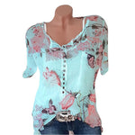 Floral Printed V-neck Short Sleeve Blouse