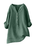 LilyWish Standing Collar Solid Color Button Up Long Sleeve Top