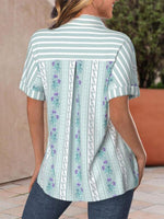 LilyWish Floral Print Striped Blouse