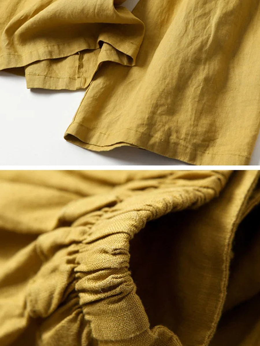 LilyWish Solid Color Ramie Cotton Plus Size Loose Ninth Wide-Leg Pants