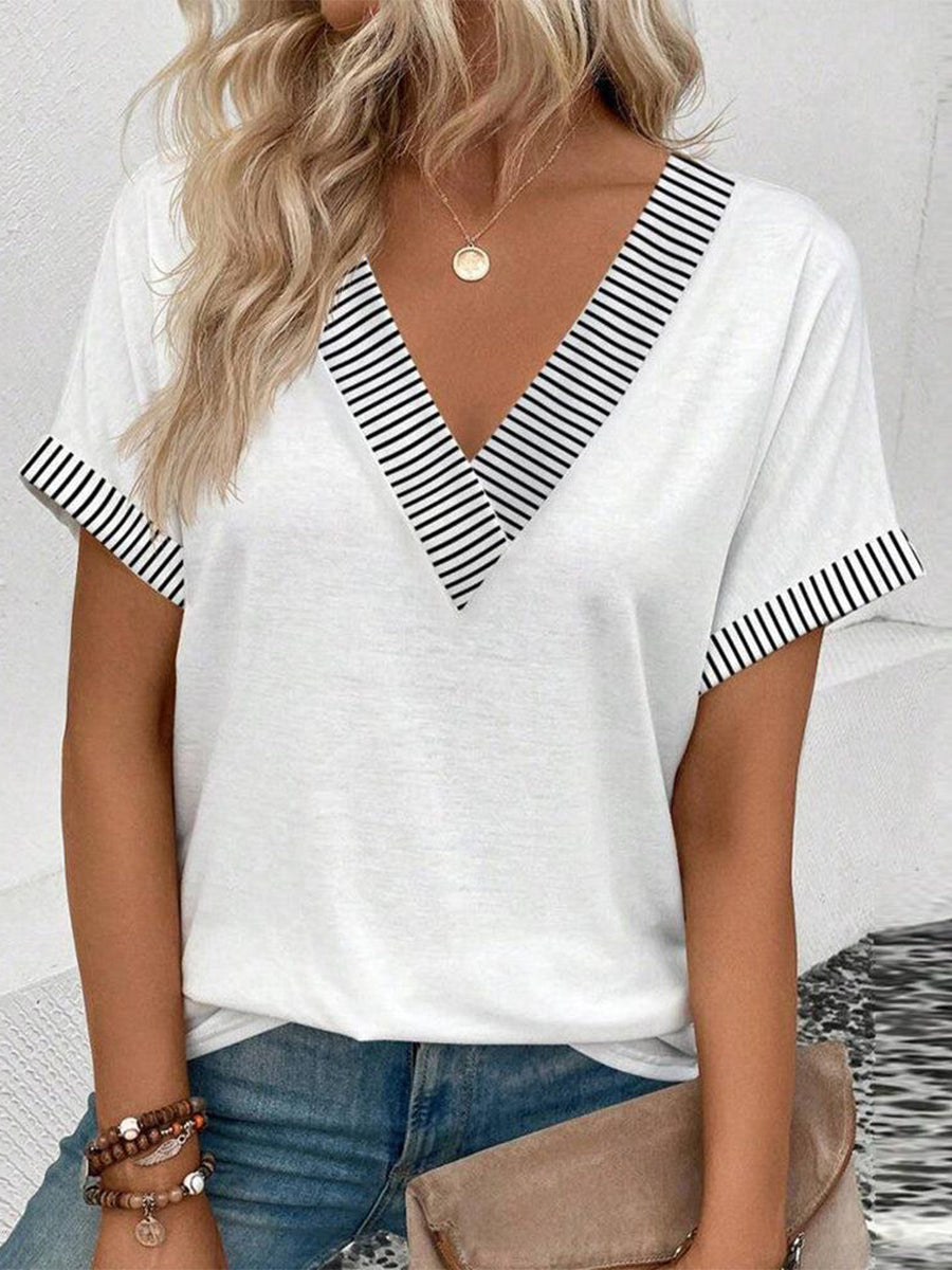 LilyWish Stylish Short Sleeve V-Neck Top