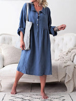 Women's Long Sleeve Button-Down Shirt Midi Dress