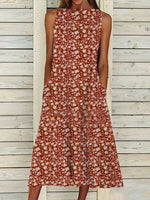 Women Summer Sleeveless Round Neck Red Dress