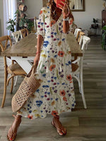 Casual V-neck Half Sleeve Woven Floral Maxi Dress