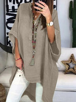 LilyWish Gray Half Sleeve Boho V Neck Blouse