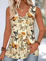 Butterfly Print V-neck Sleeveless Tank Top