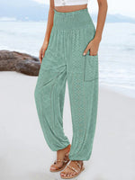 LilyWish Green Plain Elastic Waistband Pants
