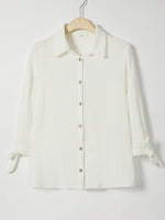 Solid Color Bowknot Lapel Long Sleeve Blouse with Buttons