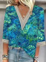 LilyWish Fresh Blue V-neck 3/4 Sleeve Top