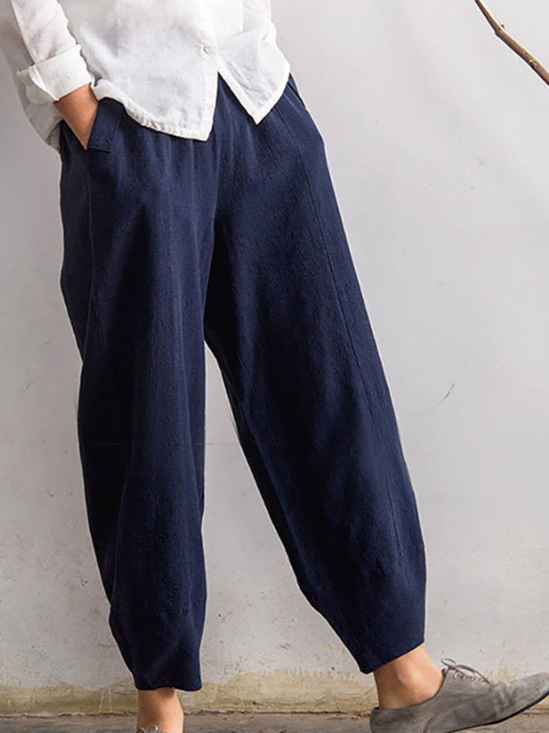 Solid Color Pockets Casual Pants