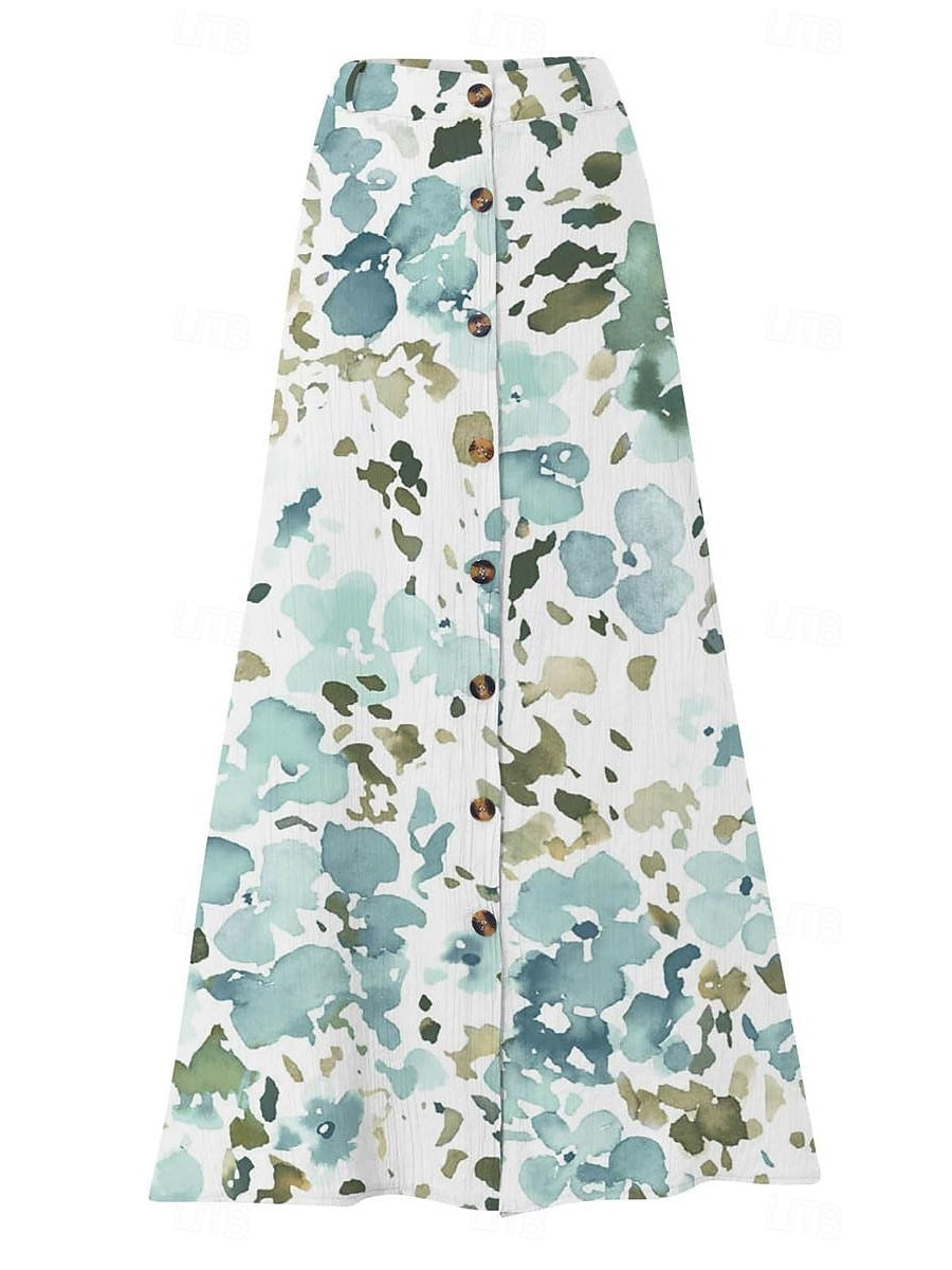 LilyWish Women's Floral Printed Graphic Straight Fashion Split Button Maxi High Waist Skirt