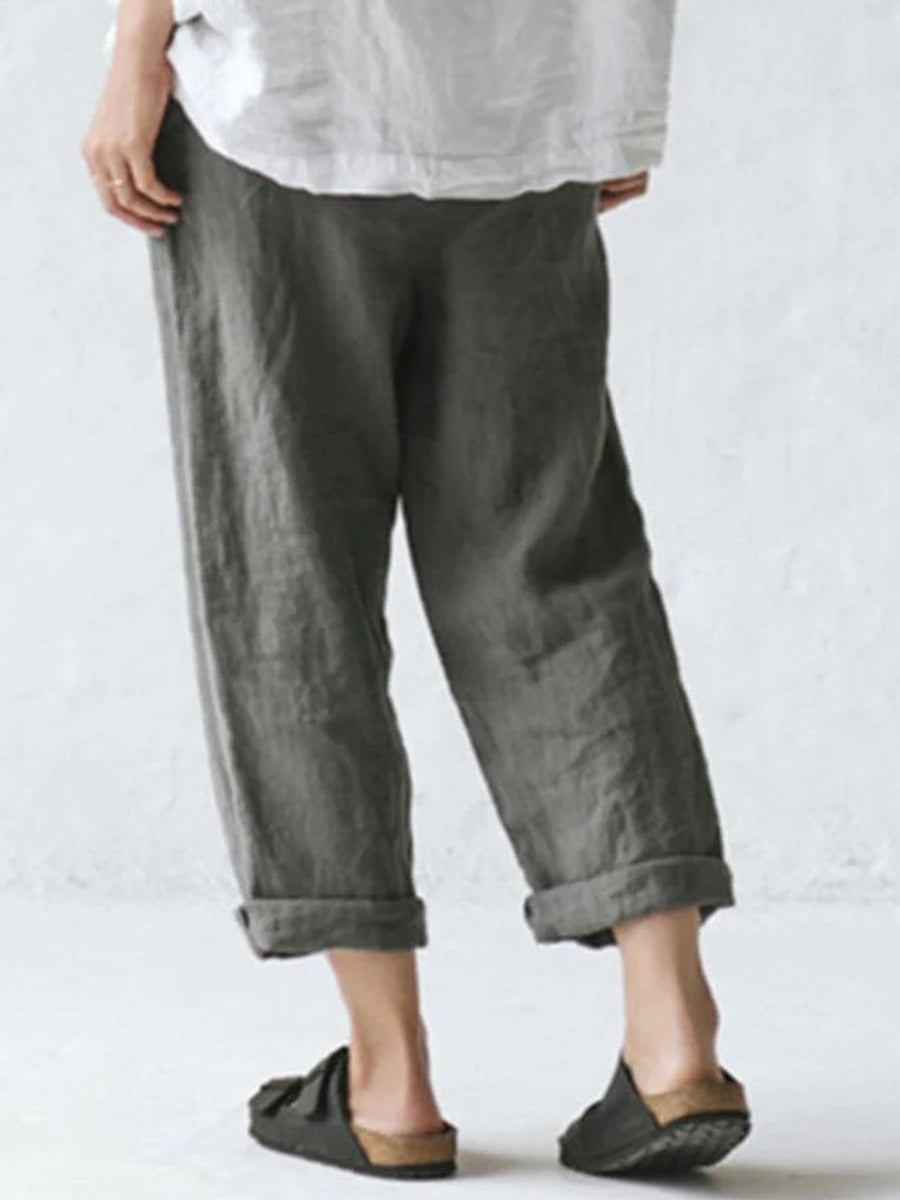 Casual Solid Color Cotton Trousers