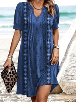 Stylish Blue Graphic Printed Short Sleeve Mini Dress