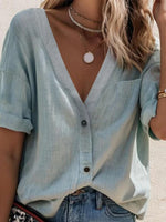 LilyWish Plain Shirt Collar Short Sleeve Casual Blouse