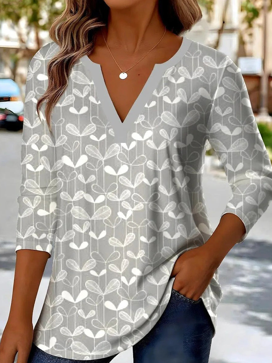 LilyWish Grey Long Sleeve V-Neck Top