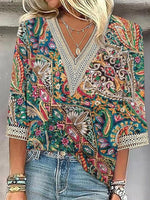 LilyWish Spacial V-Neck 3/4 Sleeve Top